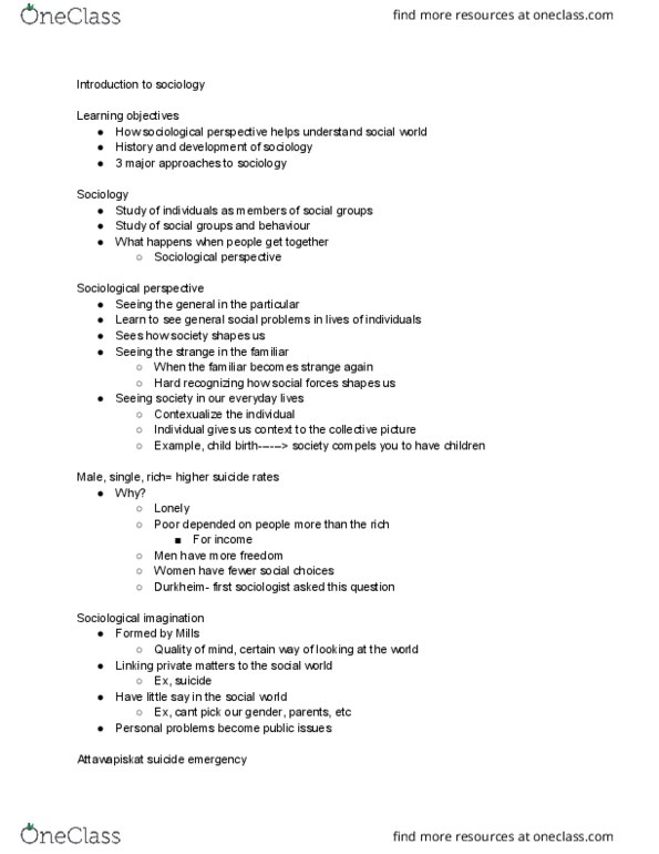 SA 150 Lecture Notes - Lecture 1: Fatalism, Social Forces thumbnail