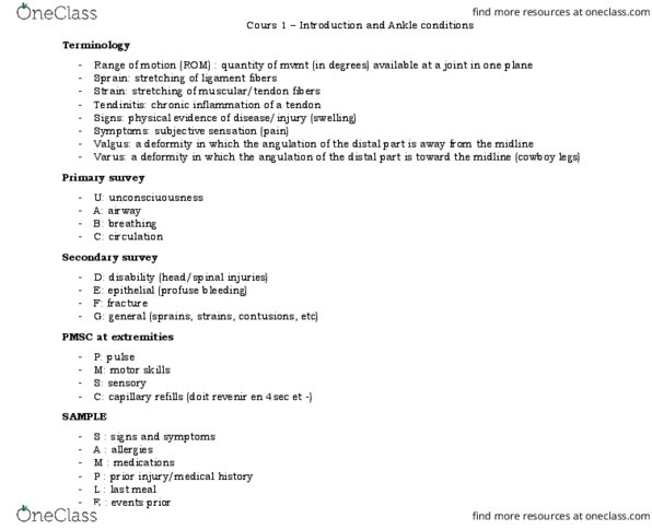 APA 3125 Lecture Notes - Lecture 1: Plantar Fasciitis, Deltoid Ligament, Avulsion Fracture thumbnail