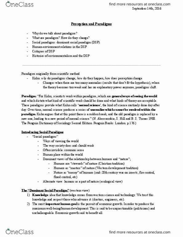ENSC 203 Lecture Notes - Lecture 2: Vandana Shiva, Paradigm Shift, Normal Science thumbnail