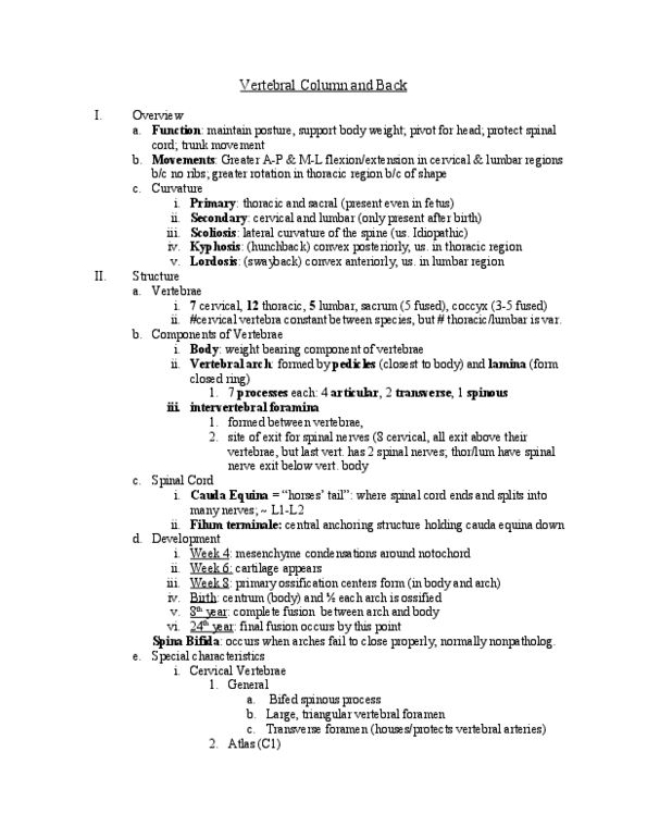 BIOL110 Lecture Notes - Spina Bifida, Fibrocartilage, Articular Processes thumbnail