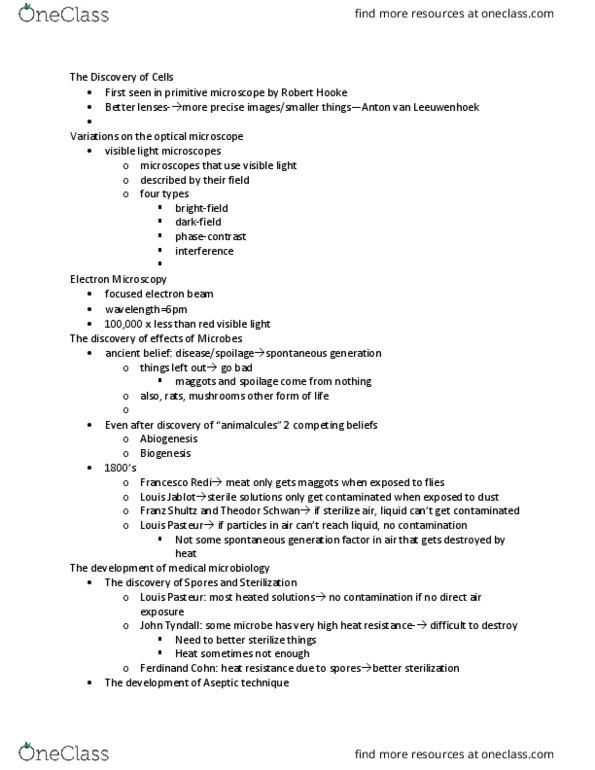 BIOL 257 Lecture Notes - Lecture 2: Louis Pasteur, Robert Hooke, Medical Microbiology thumbnail