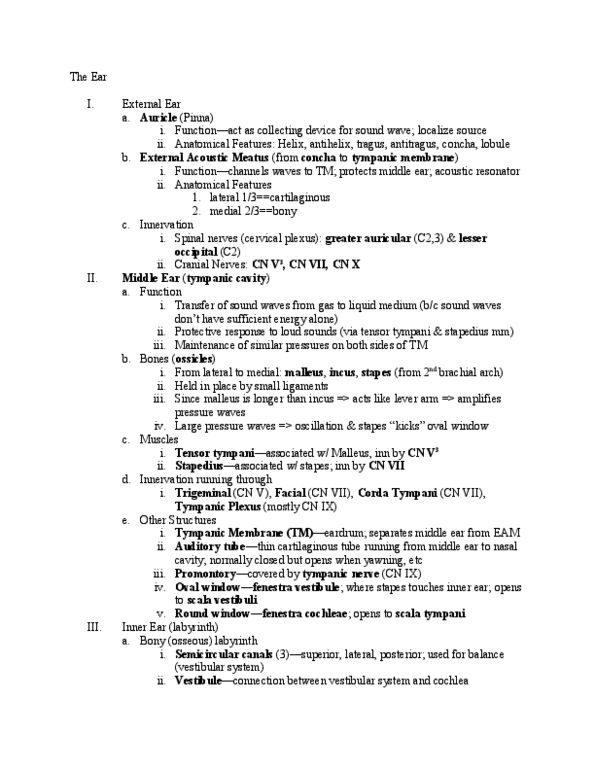 BIOL110 Lecture Notes - Vestibulocochlear Nerve, Cochlear Duct, Sound Intensity thumbnail