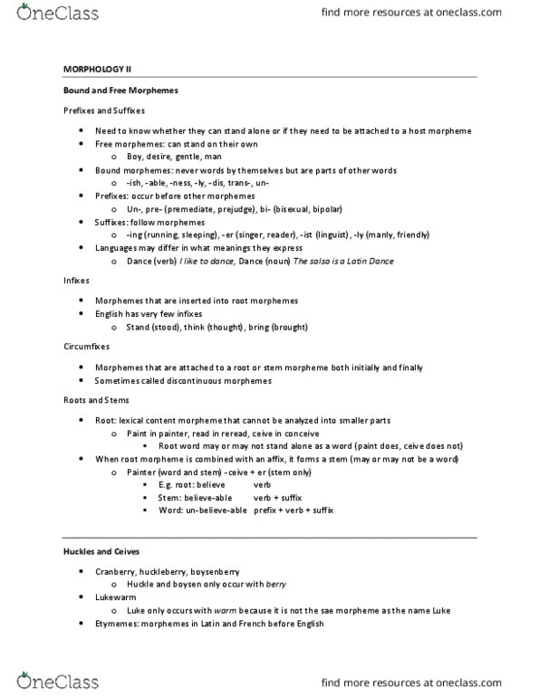 LING 1000 Lecture Notes - Lecture 4: Morpheme, Boysenberry, Word Formation thumbnail