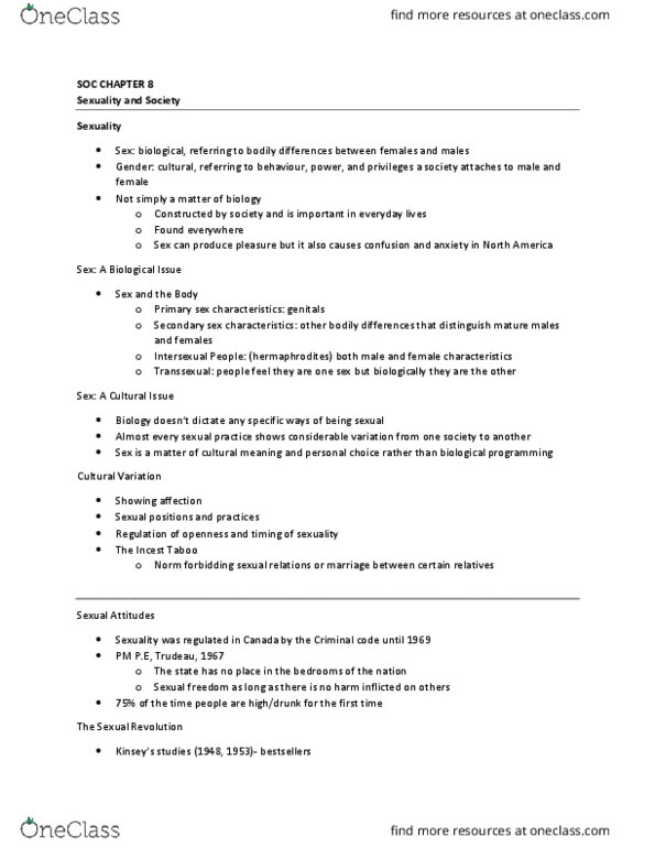 SOC 1100 Chapter Notes - Chapter 8: Die Sexualität Im Kulturkampf, Secondary Sex Characteristic, Sexually Transmitted Infection thumbnail