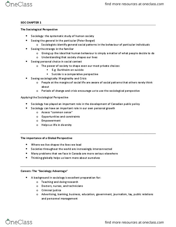 SOC 1100 Chapter Notes - Chapter 1: Canadian Economics Association, Social Change, Auguste Comte thumbnail