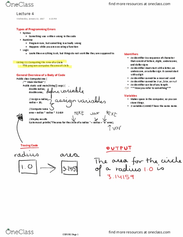 COP 3502 Lecture Notes - Lecture 4: Dollar Sign, Reserved Word thumbnail