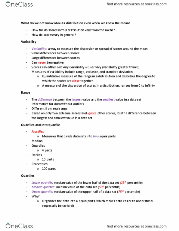 PSYC209 Lecture Notes - Lecture 4: Quartile, Interquartile Range, Standard Deviation thumbnail