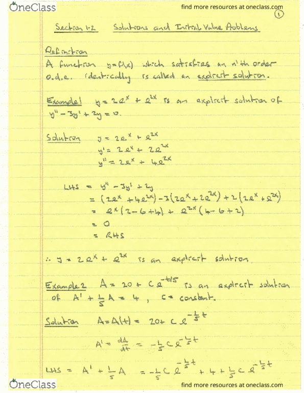 MATH 2306 Lecture 2: Math 2306 - Class Notes for Section 1.2 thumbnail