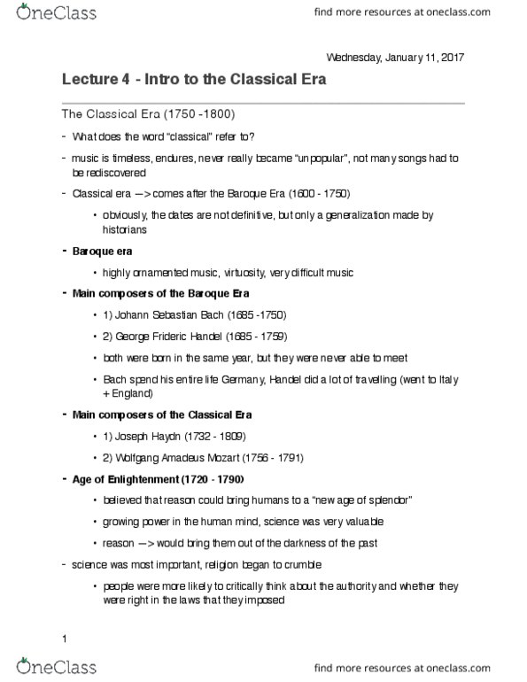 MUSIC 1AA3 Lecture Notes - Lecture 4: Industrial Revolution thumbnail