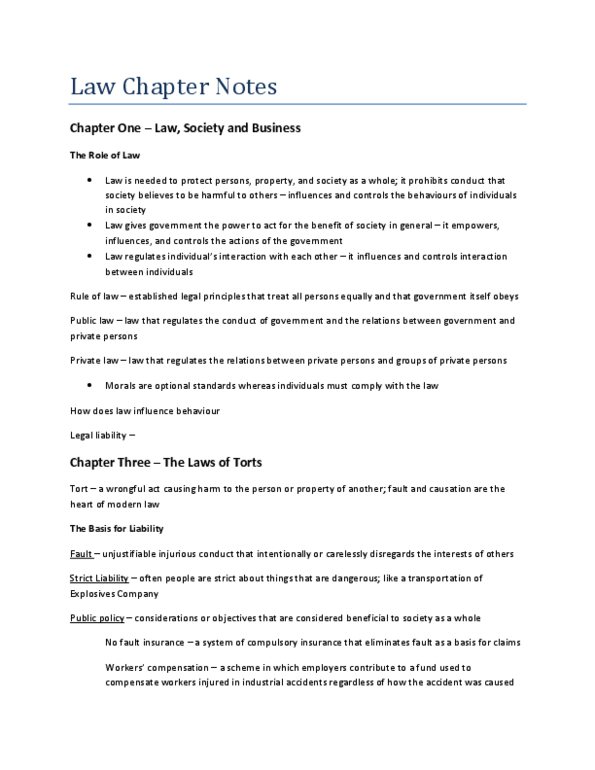 BU231 Lecture Notes - Strict Liability, Private Law, Vicarious Liability thumbnail