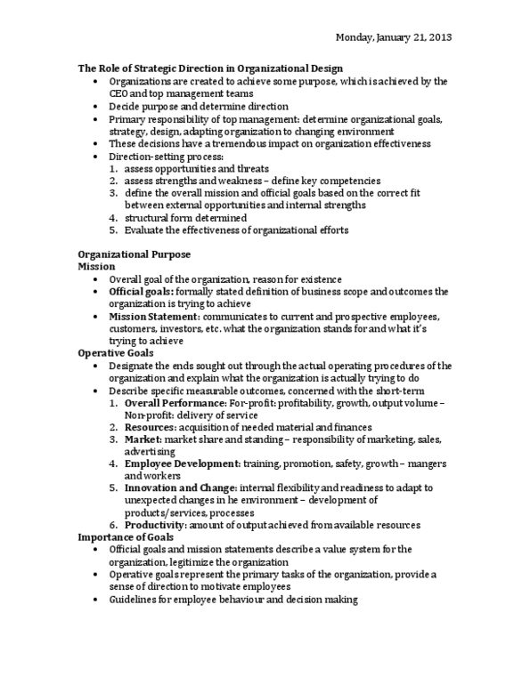 BU398 Lecture Notes - Organizational Chart, Organizational Culture thumbnail