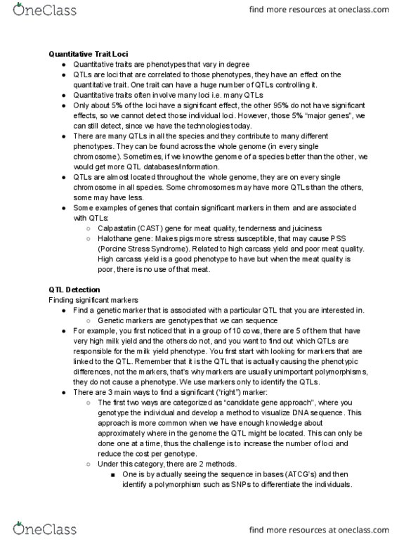 MBG 2400 Lecture Notes - Lecture 30: Quantitative Trait Locus, Genetic Marker, Halothane thumbnail