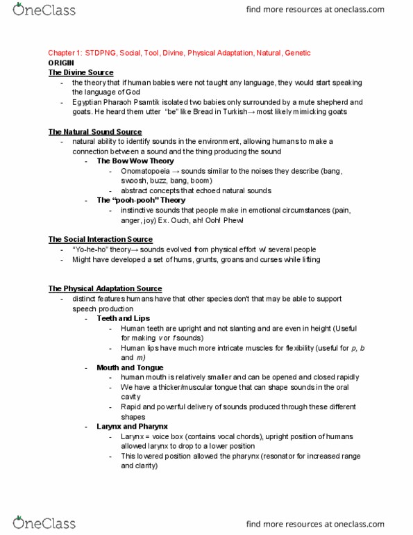 ACS 106 Chapter Notes - Chapter 1,2,15: Human Tooth, Glossolalia, Animal Communication thumbnail