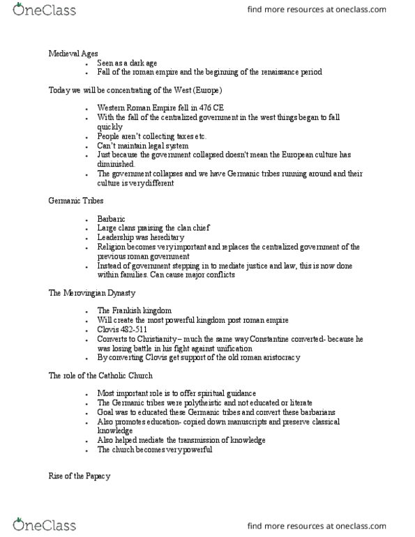 ACS 200 Lecture Notes - Lecture 10: Merovingian Dynasty, Carolingian Empire, Scottish Clan Chief thumbnail