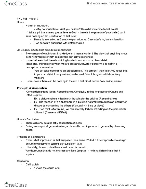 PHL 708 Lecture Notes - Lecture 7: An Enquiry Concerning Human Understanding, Tabula Rasa, Mind thumbnail