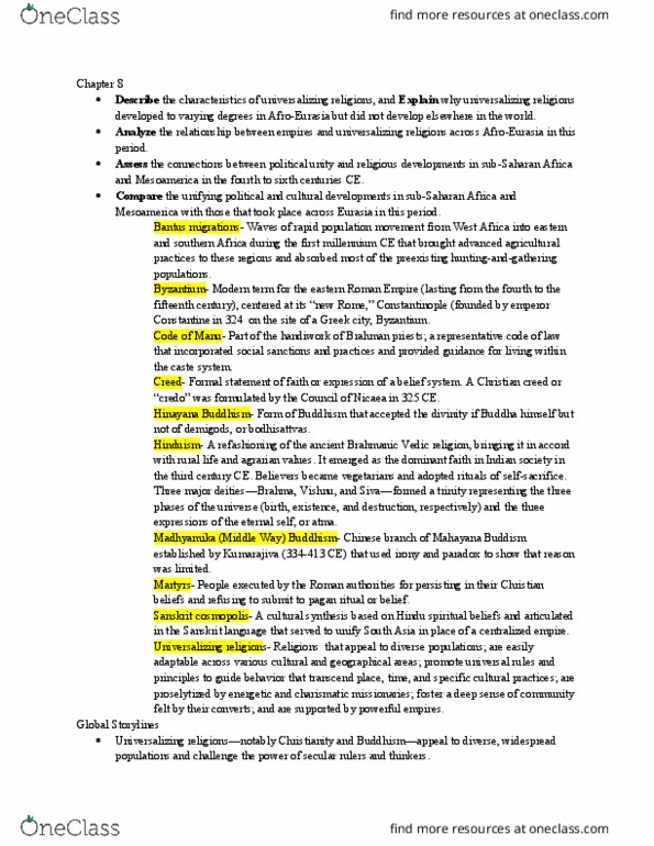 HIST 1010 Lecture Notes - Lecture 8: Sasanian Empire, Hinayana, Major Religious Groups thumbnail