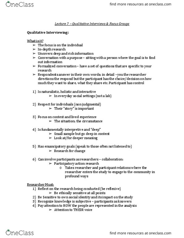 SSH 301 Lecture Notes - Lecture 9: Nonprobability Sampling, Nvivo thumbnail