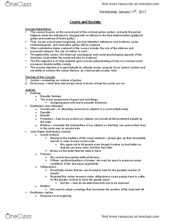 SOC 3730 Lecture Notes - Lecture 1: Small Claims Court, Summary Offence, Provincial And Territorial Courts In Canada thumbnail