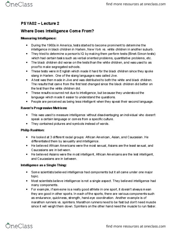 PSYA02H3 Lecture Notes - Lecture 2: Factor Analysis, Fluid And Crystallized Intelligence, Twin thumbnail