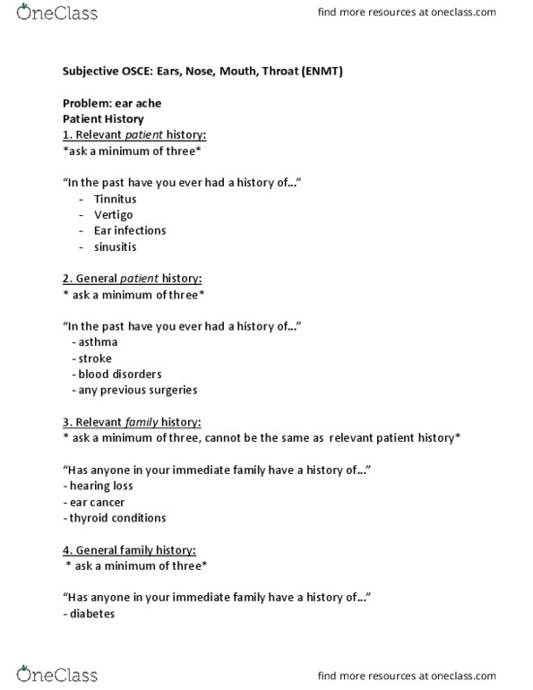 NURS 1660 Lecture Notes - Lecture 3: Squamous Cell Carcinoma, Otitis, Tinnitus thumbnail