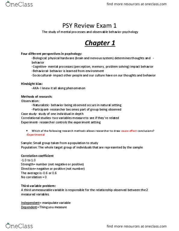 PSY 101 Lecture Notes - Lecture 1: Axon Terminal, Hindsight Bias, Neurotransmitter thumbnail