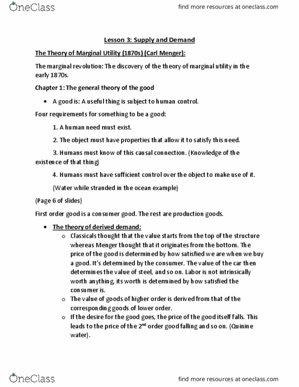 ECON 102 Lecture Notes - Lecture 3: Carl Menger, Opportunity Cost, Quinine thumbnail