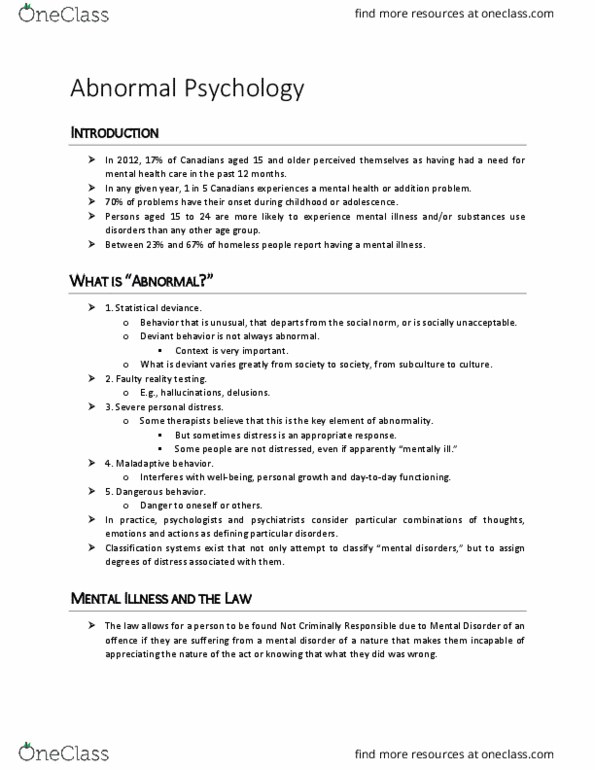 PSYC 3230 Lecture Notes - Lecture 1: Divine Retribution, Mental Disorder, Demonic Possession thumbnail