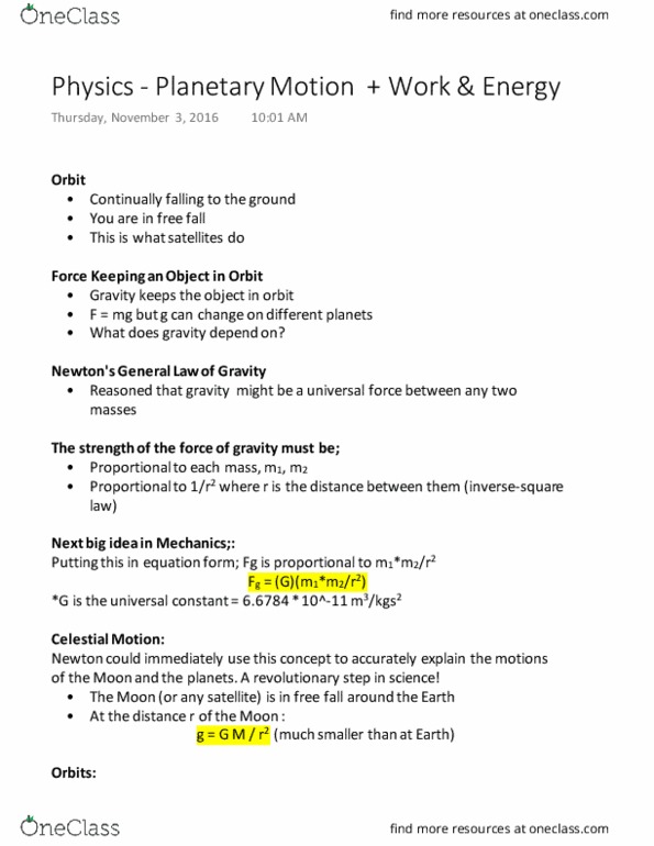 ISCI 1A24 Lecture Notes - Lecture 6: Inverse-Square Law, Orbital Period, Ellipse thumbnail