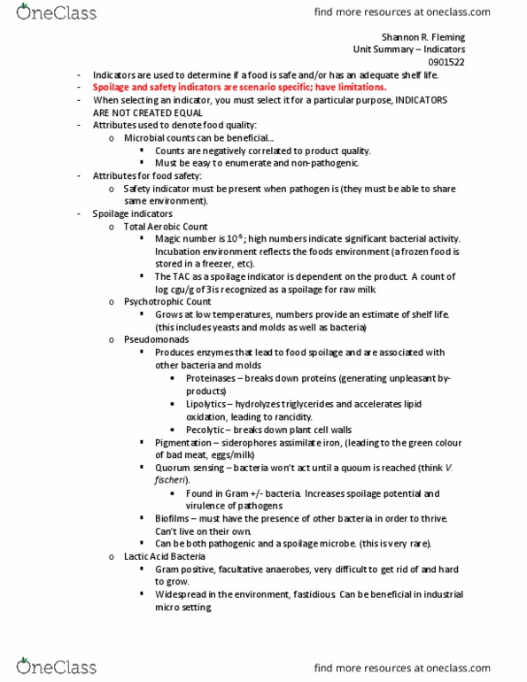 FOOD 3230 Lecture Notes - Lecture 13: Lactobacillales, Facultative Anaerobic Organism, Pseudomonadaceae thumbnail