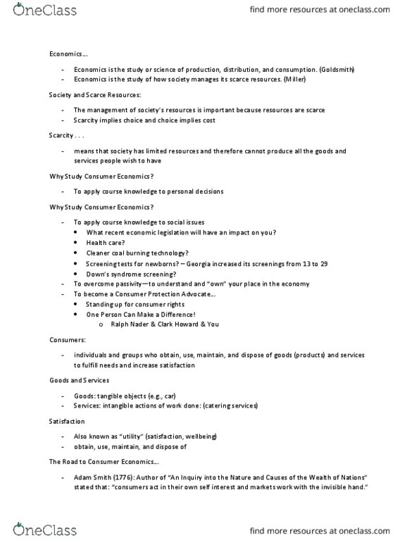 FHCE 3100 Lecture Notes - Lecture 1: Invisible Hand thumbnail