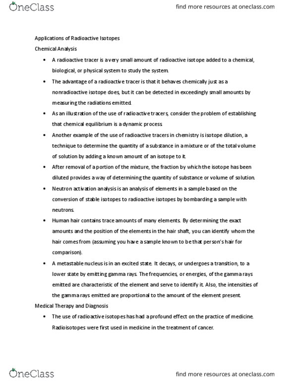 NSCI 1322 Lecture Notes - Lecture 3: Radioactive Tracer, Neutron Activation Analysis, Chemical Equilibrium thumbnail