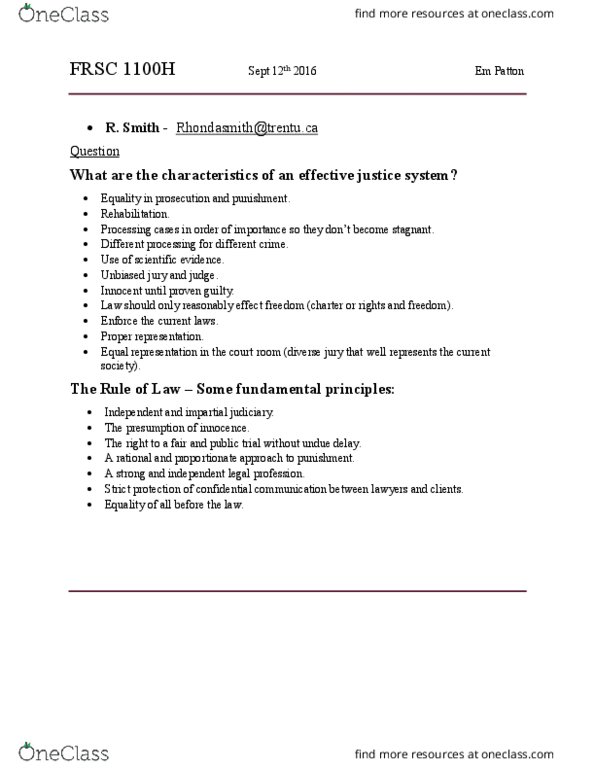 FRSC 1100H Lecture Notes - Lecture 1: Jury Trial, Ultra Vires, Ontario Human Rights Code thumbnail