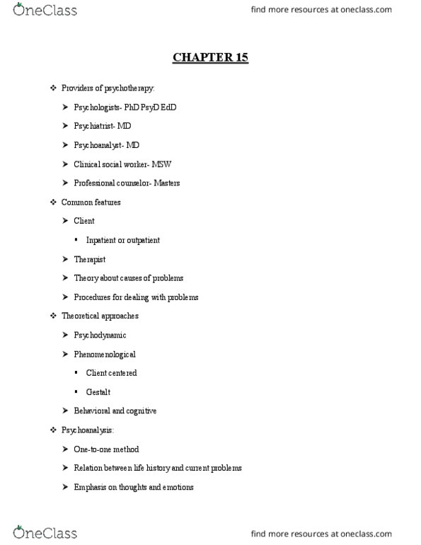 PY - Psychology PY 100S Lecture Notes - Lecture 15: Rational Emotive Behavior Therapy, Gestalt Therapy, Electroconvulsive Therapy thumbnail
