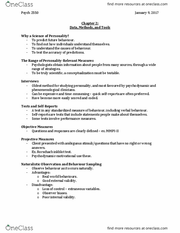 Psychology 2550A/B Lecture Notes - Lecture 2: Functional Magnetic Resonance Imaging, Positron Emission Tomography, Rorschach Test thumbnail