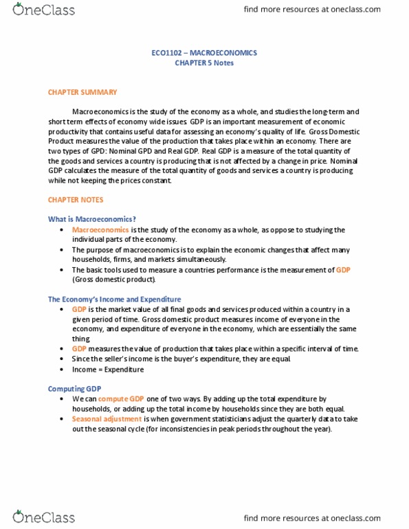 ECO 1102 Chapter Notes - Chapter 5: Seasonal Adjustment, Transfer Payment, Foreign Direct Investment thumbnail