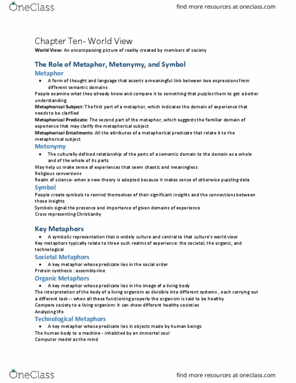 ANTH 100 Chapter Notes - Chapter 10: Metonymy, Christian Mortalism, Computer Simulation thumbnail