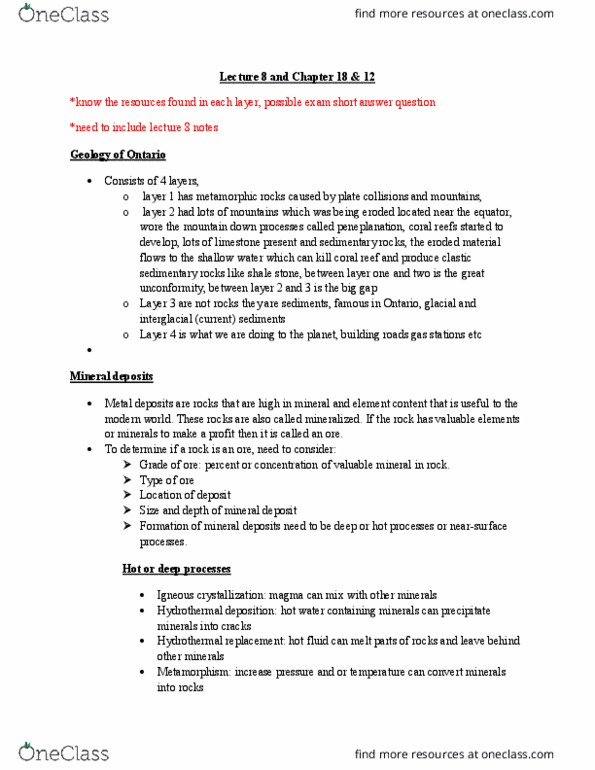 EESA06H3 Lecture Notes - Lecture 8: Banded Iron Formation, Ore, Magma Chamber thumbnail