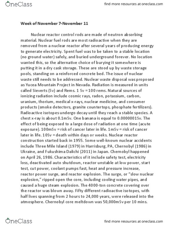 CHEM 110 Lecture Notes - Lecture 9: Dry Cask Storage, Radon, Rems thumbnail