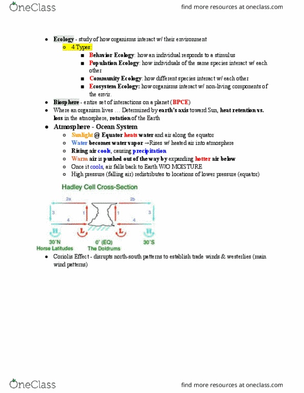 BIOL 1510 Chapter Notes - Chapter 4: Coriolis Force, Westerlies, Andes thumbnail