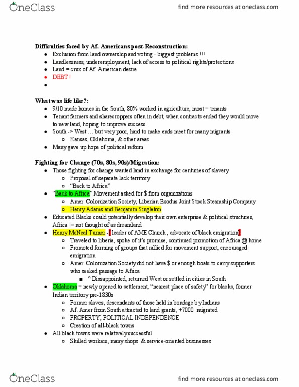 HTS 3025 Chapter Notes - Chapter 1: Separate Car Act, Henry Mcneal Turner, Jim Crow Laws thumbnail