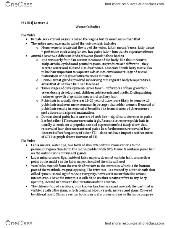 PSY354H5 Lecture Notes - Lecture 2: Pubic Symphysis, Pubic Hair, Mons Pubis thumbnail