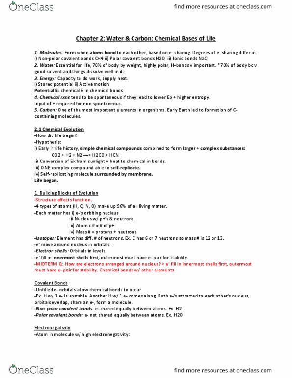 BLG 143 Lecture Notes - Lecture 2: Chemical Polarity, Partial Charge, Hydrogen Bond thumbnail