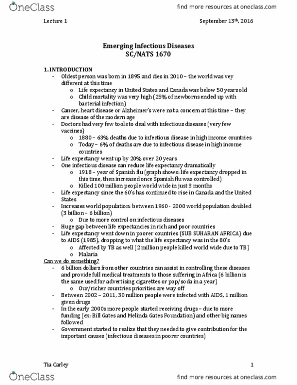 NATS 1670 Lecture Notes - Lecture 1: Emerging Infectious Diseases, 1918 Flu Pandemic, Vitamin K thumbnail