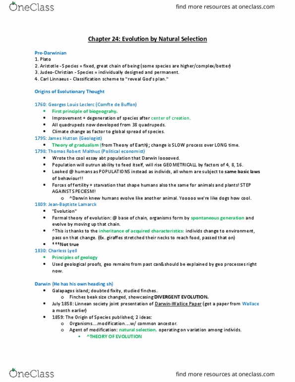 BLG 144 Chapter Notes - Chapter 24: Thomas Robert Malthus, Tiktaalik, Common Descent thumbnail