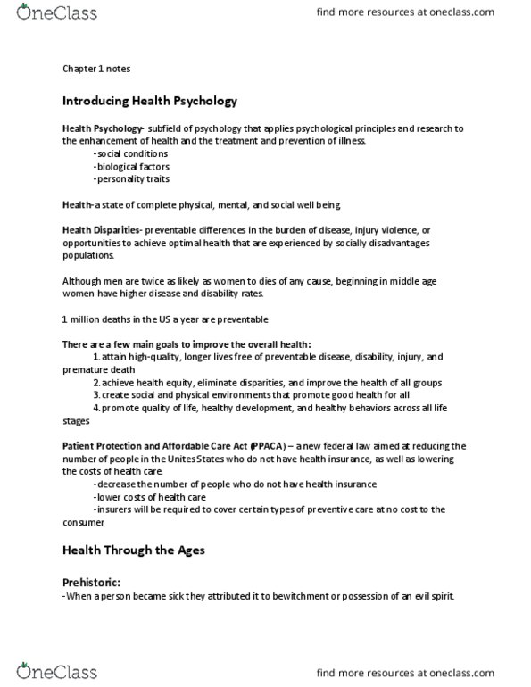 PSY-B - Psychology PSY-B 365 Lecture Notes - Lecture 1: Patient Protection And Affordable Care Act, Traditional Asian Medicine, Humorism thumbnail