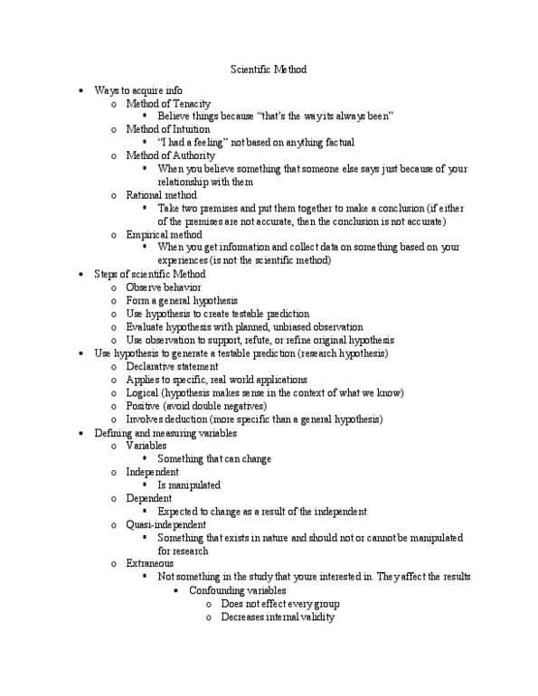 PSYC 3301 Lecture Notes - Lecture 1: Content Validity, Face Validity, Scientific Method thumbnail