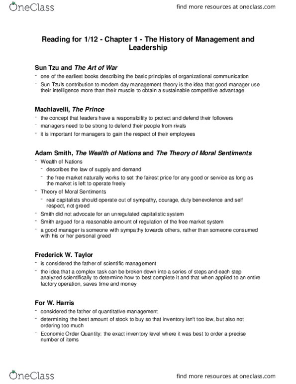 CMN 136 Chapter Notes - Chapter 1: Organizational Communication, Scientific Management, Peter Drucker thumbnail