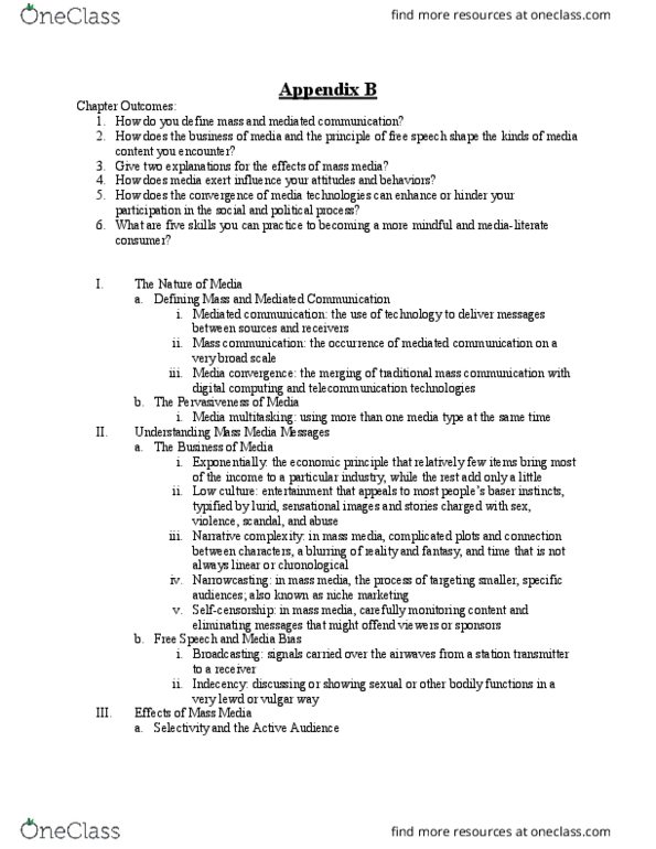 COM 1100 Chapter Notes - Chapter Appendix B: Media Multitasking, Narrowcasting, Mass Communication thumbnail