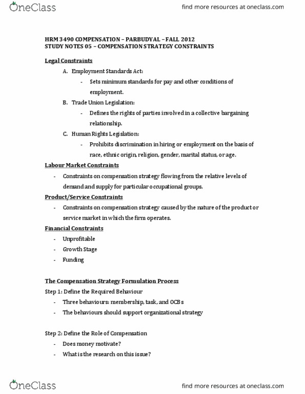 ADMS 3490 Lecture 5: STUDY NOTES 05 COMPENSATION STRATEGY CONSTRAINTS thumbnail