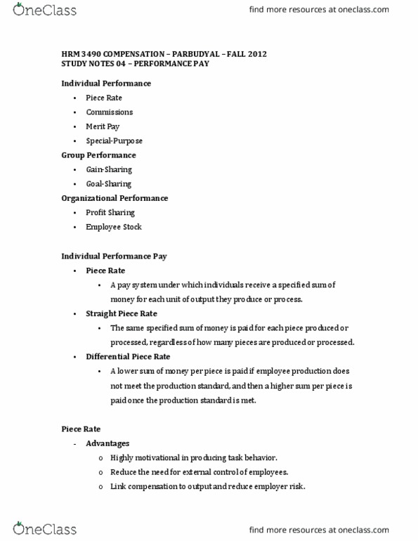 ADMS 3490 Lecture Notes - Lecture 4: Merit Pay, Job Performance thumbnail